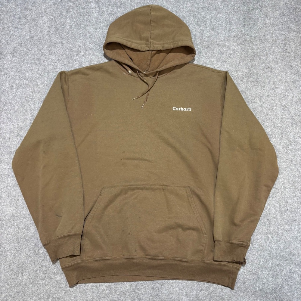 Carhartt Mens Brown Embroidered Logo Pullover Hoodie Sweatshirt Size XL